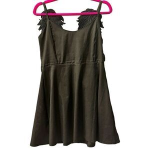 Dress – Size Large Black A-Line Dress with 3D Feather Strap Detail